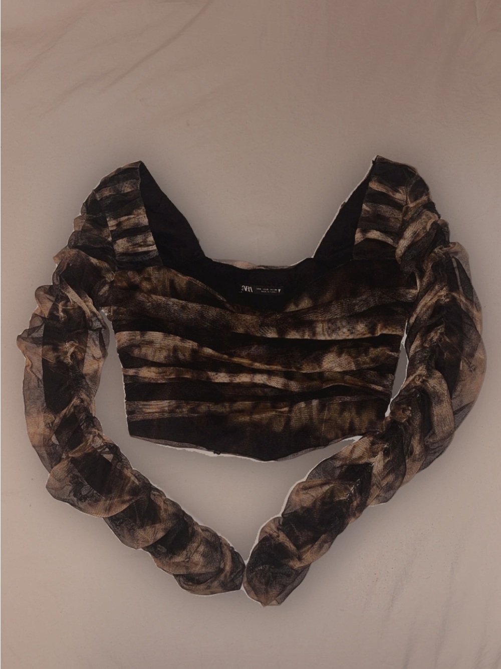 Zara Long Sleeve Crop Top - Black & Brown